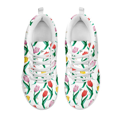 Polygon Tulip Pattern Print White Sneakers