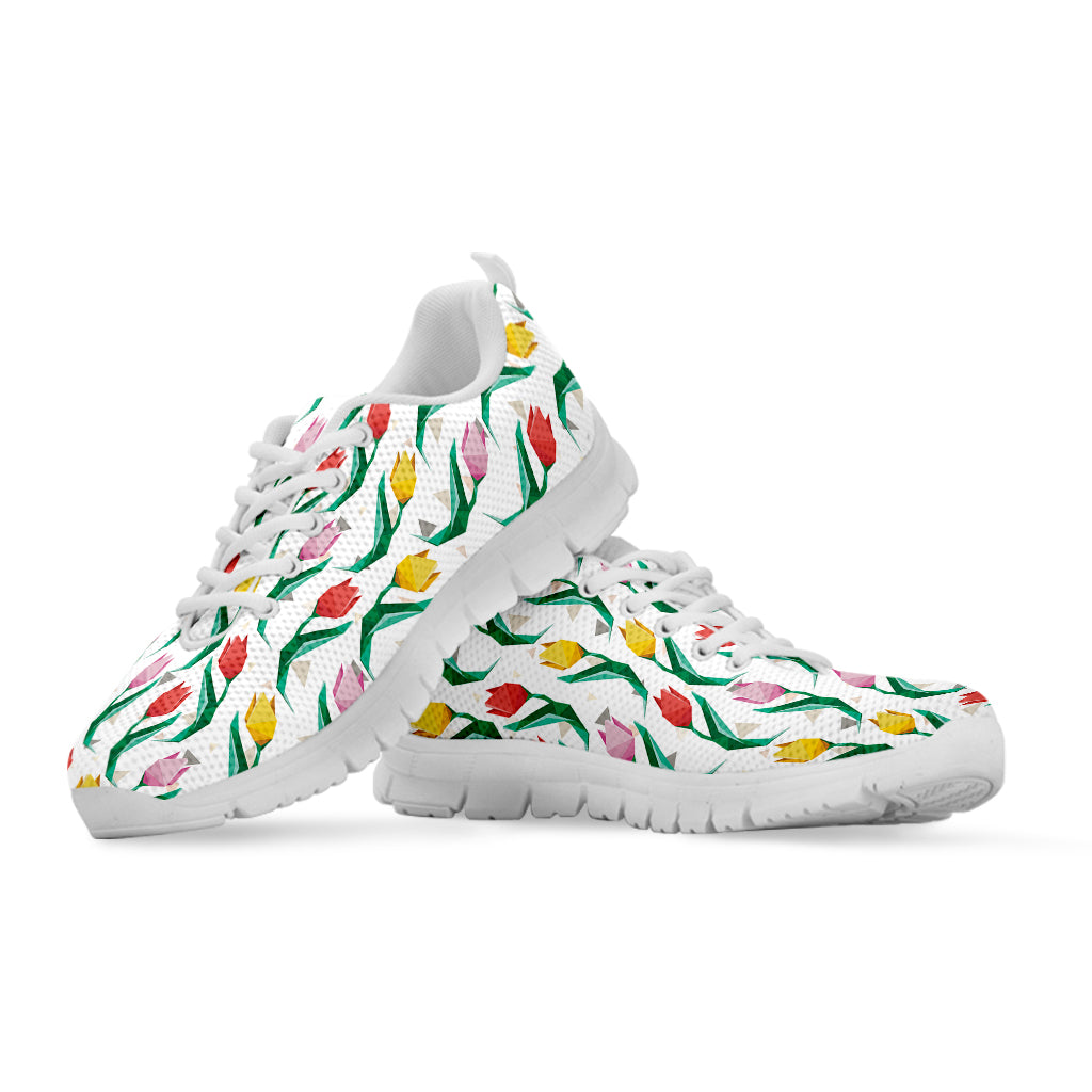 Polygon Tulip Pattern Print White Sneakers