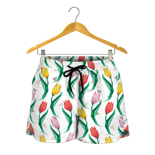 Polygon Tulip Pattern Print Women's Shorts