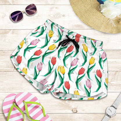 Polygon Tulip Pattern Print Women's Shorts