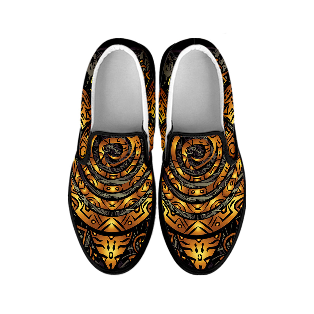 Polynesian Sea Turtle Print Black Slip On Shoes