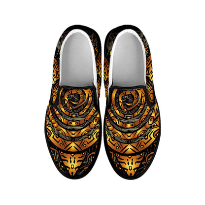 Polynesian Sea Turtle Print Black Slip On Shoes