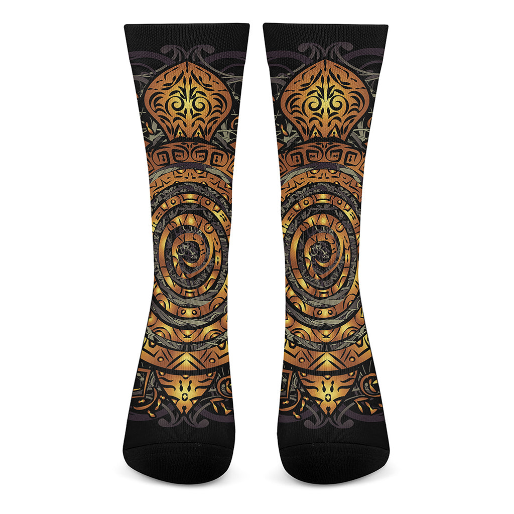 Polynesian Sea Turtle Print Crew Socks