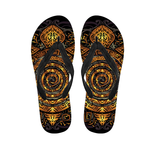Polynesian Sea Turtle Print Flip Flops