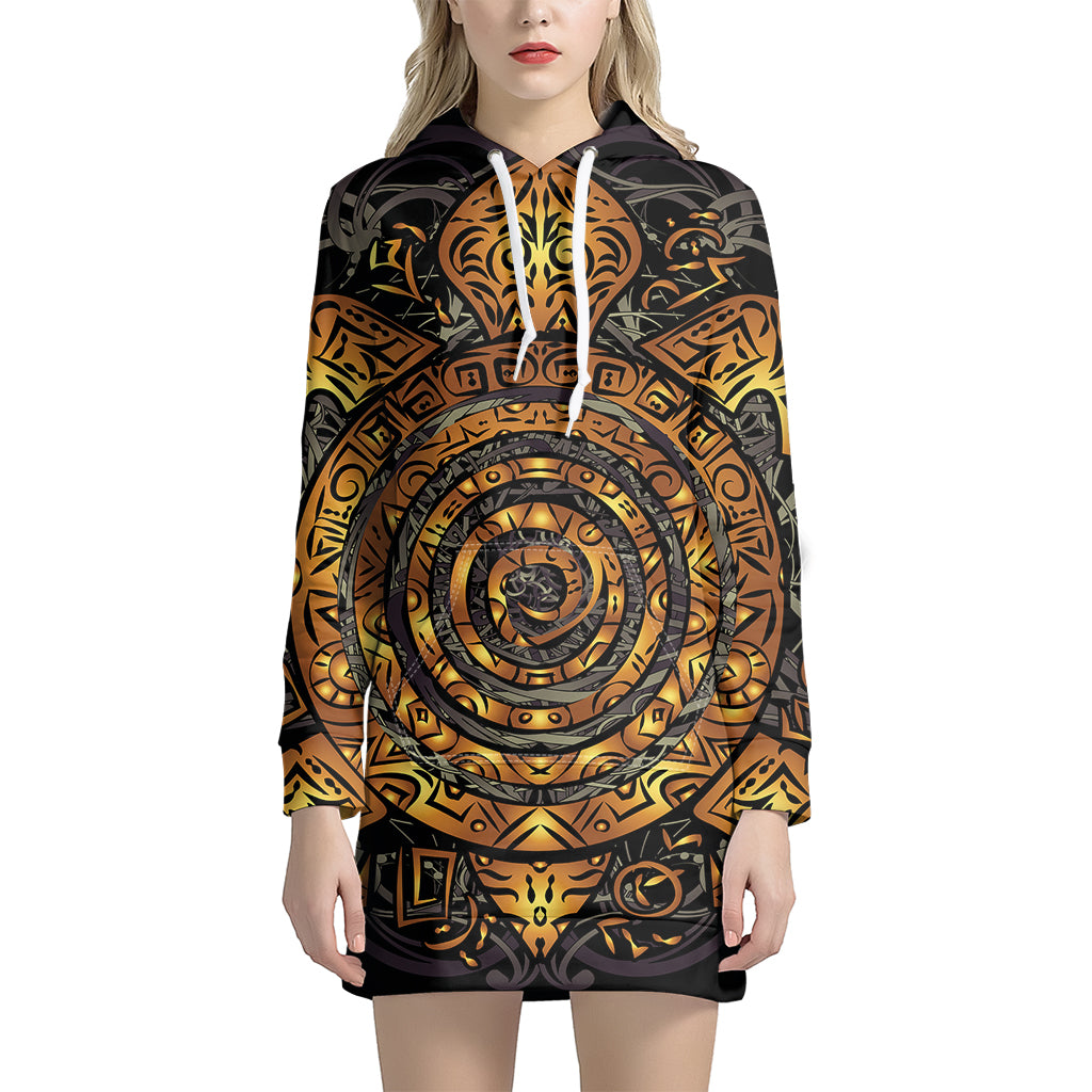 Polynesian Sea Turtle Print Pullover Hoodie Dress