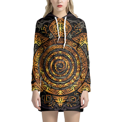 Polynesian Sea Turtle Print Pullover Hoodie Dress