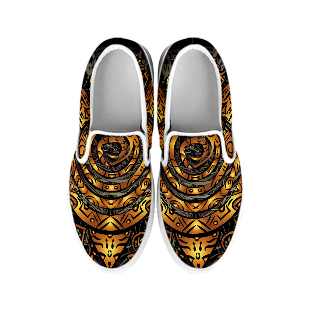 Polynesian Sea Turtle Print White Slip On Shoes