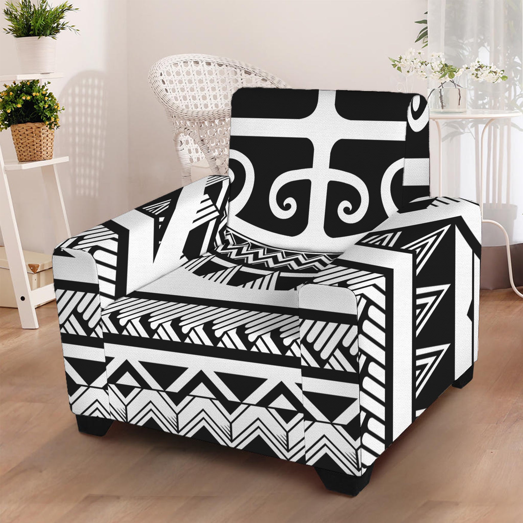 Polynesian Tribal Tattoo Pattern Print Armchair Slipcover