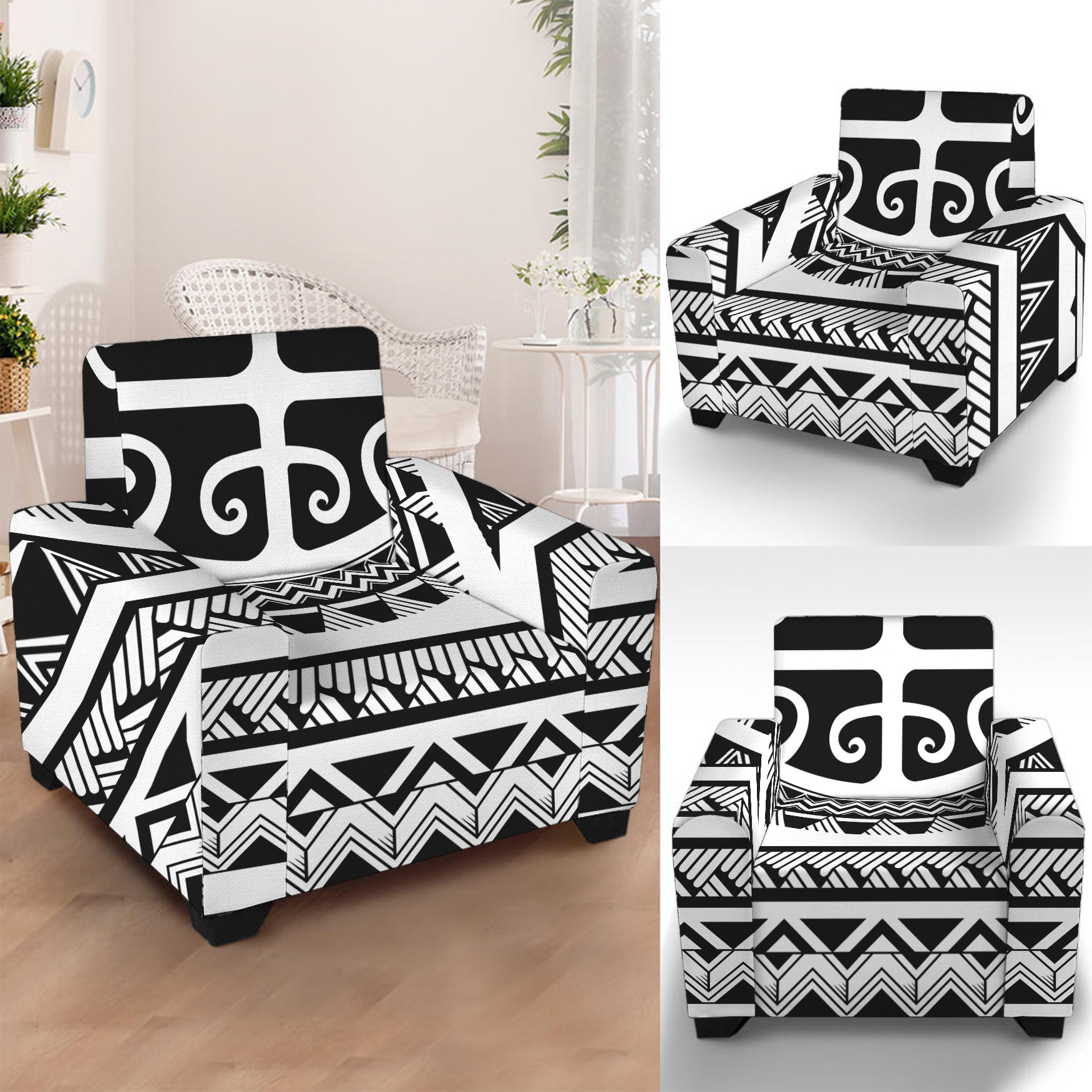 Polynesian Tribal Tattoo Pattern Print Armchair Slipcover