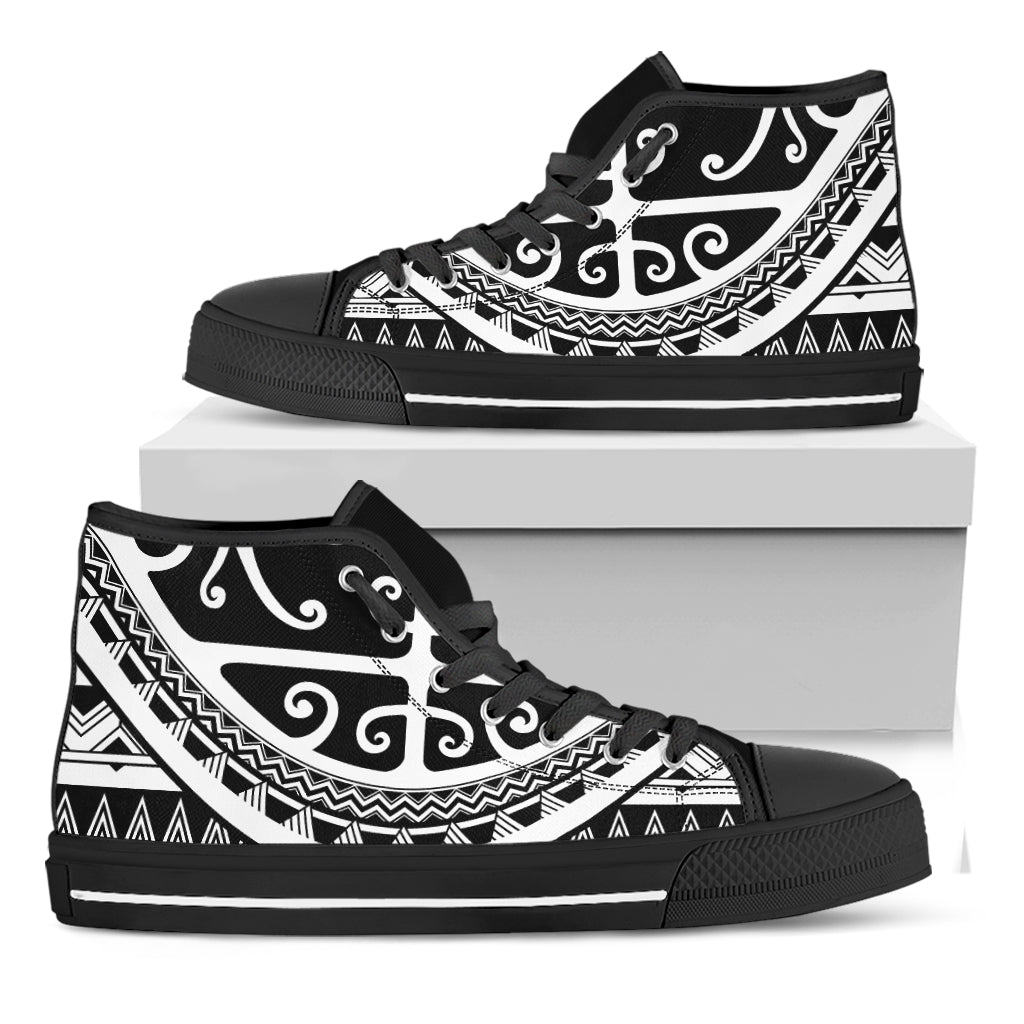 Polynesian Tribal Tattoo Pattern Print Black High Top Shoes