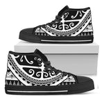 Polynesian Tribal Tattoo Pattern Print Black High Top Shoes