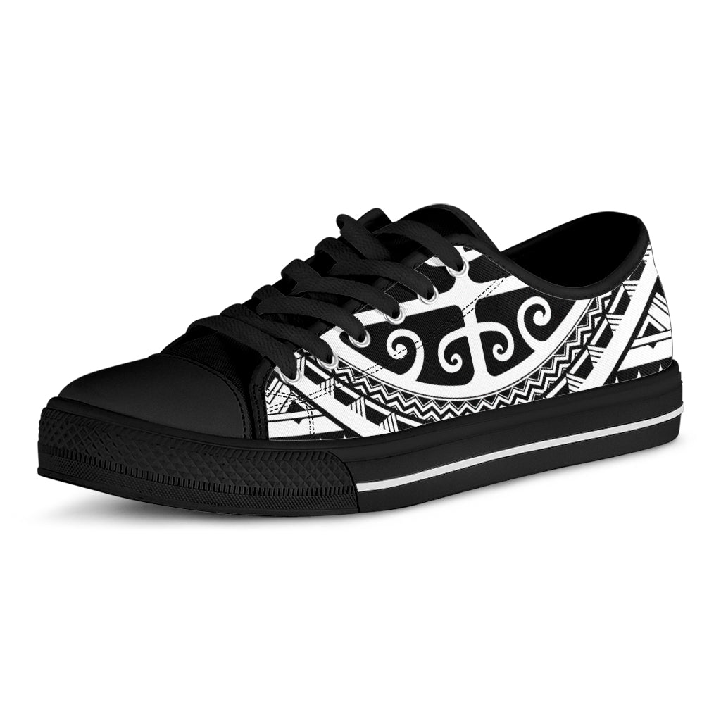 Polynesian Tribal Tattoo Pattern Print Black Low Top Shoes