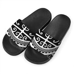 Polynesian Tribal Tattoo Pattern Print Black Slide Sandals