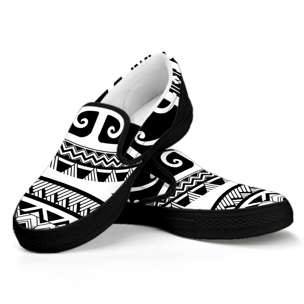 Polynesian Tribal Tattoo Pattern Print Black Slip On Shoes