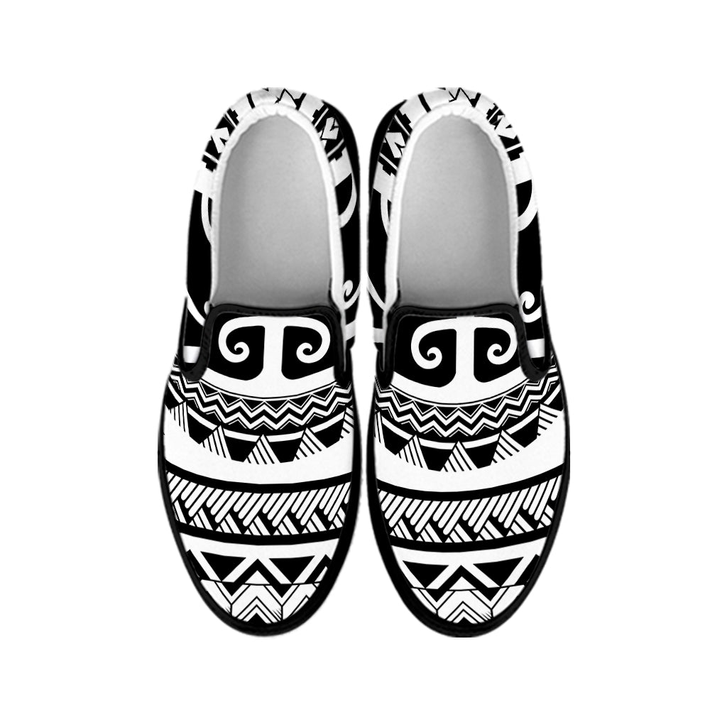 Polynesian Tribal Tattoo Pattern Print Black Slip On Shoes