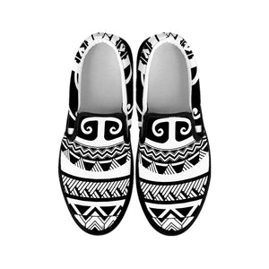 Polynesian Tribal Tattoo Pattern Print Black Slip On Shoes