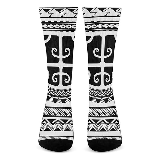 Polynesian Tribal Tattoo Pattern Print Crew Socks