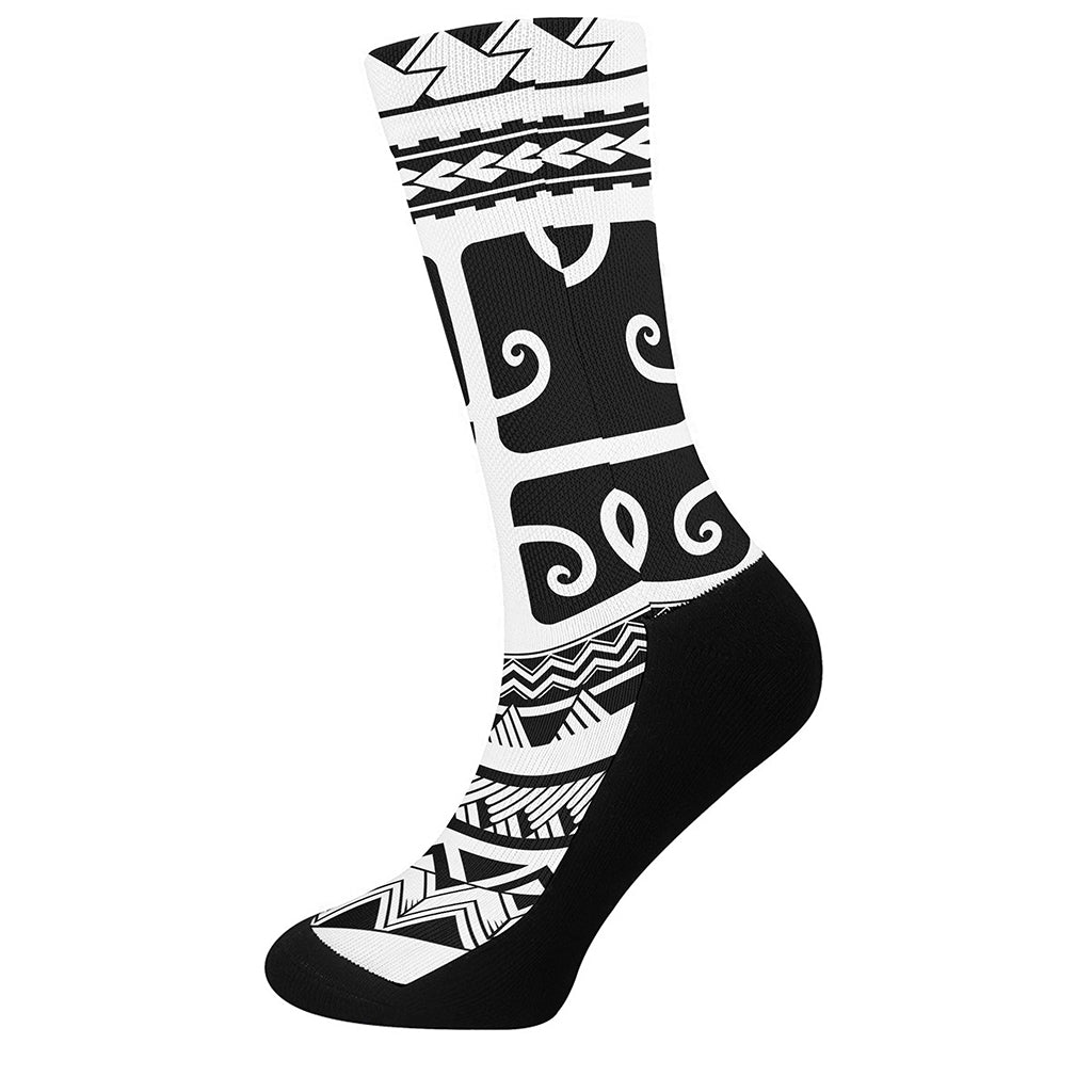 Polynesian Tribal Tattoo Pattern Print Crew Socks