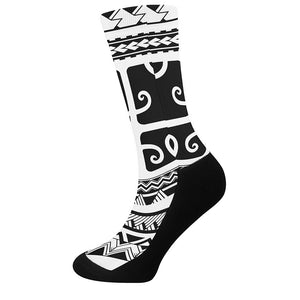 Polynesian Tribal Tattoo Pattern Print Crew Socks