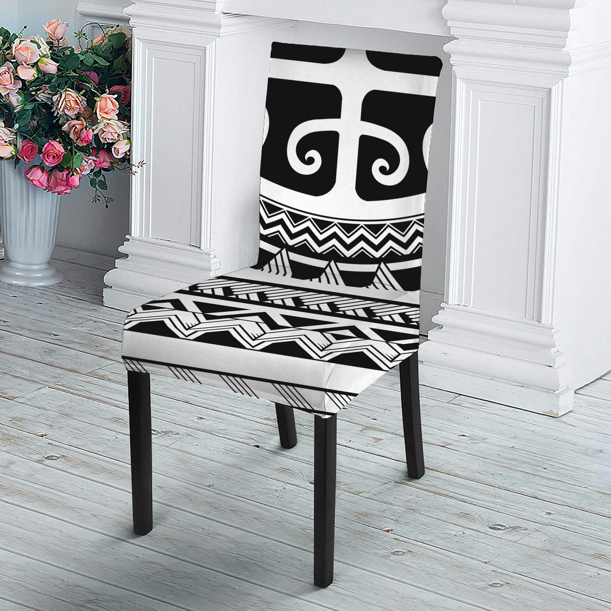 Polynesian Tribal Tattoo Pattern Print Dining Chair Slipcover