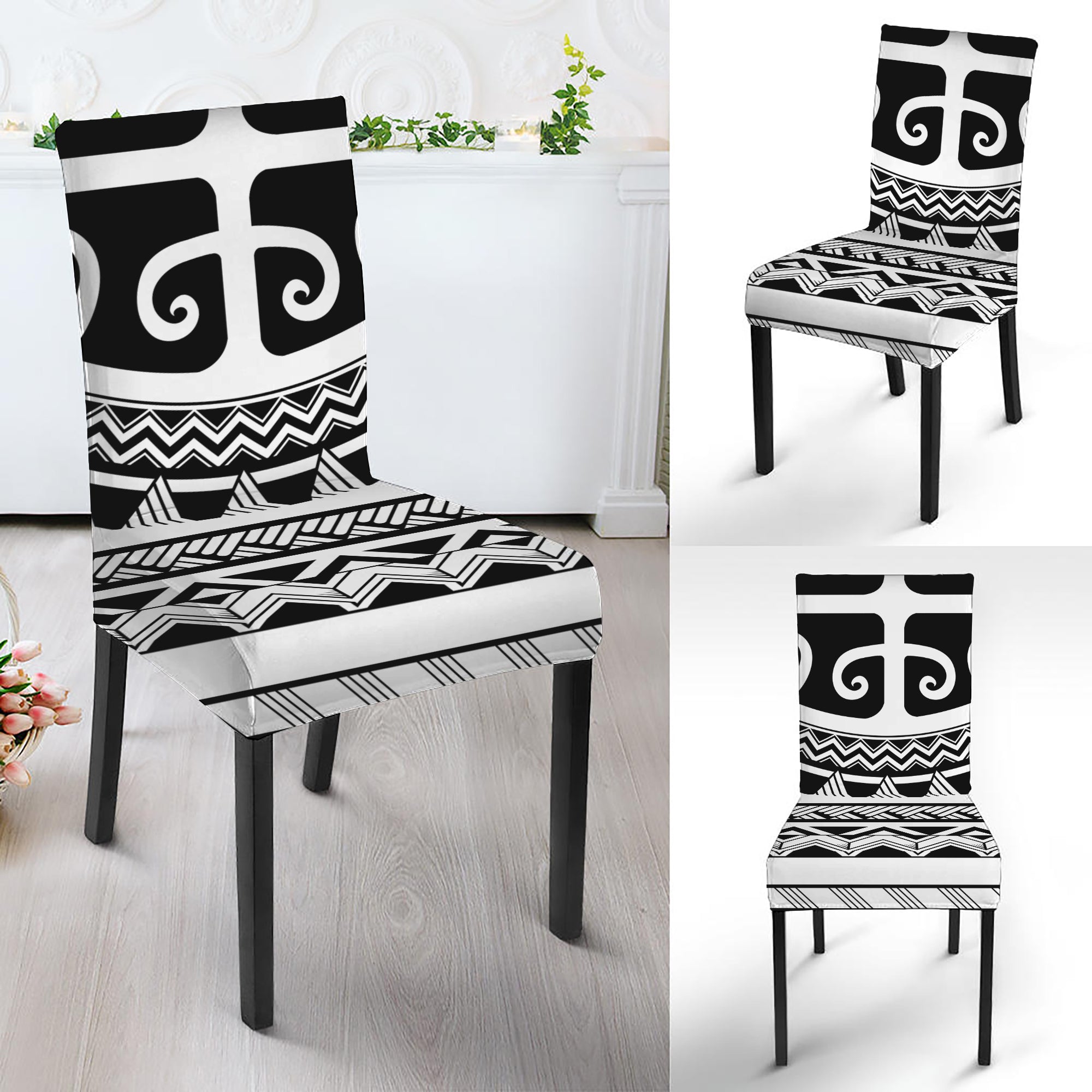 Polynesian Tribal Tattoo Pattern Print Dining Chair Slipcover