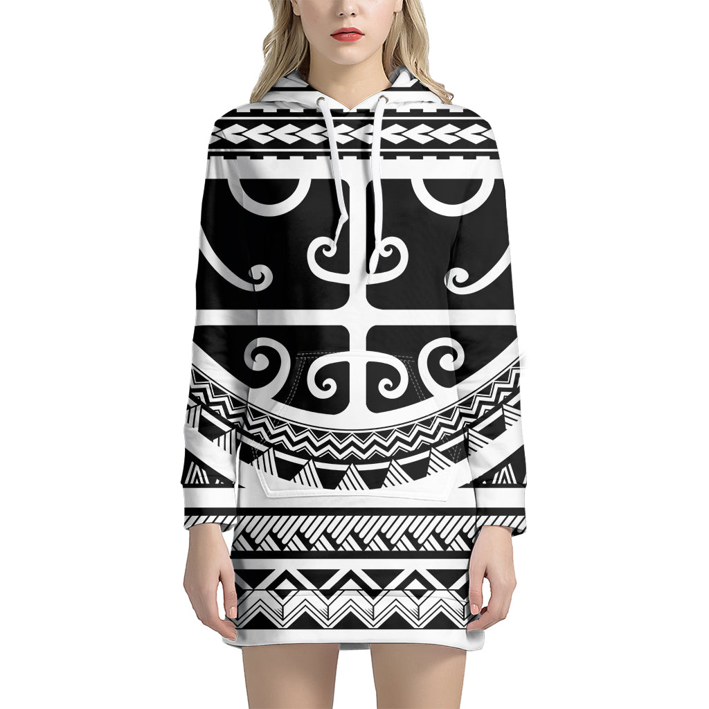 Polynesian Tribal Tattoo Pattern Print Hoodie Dress