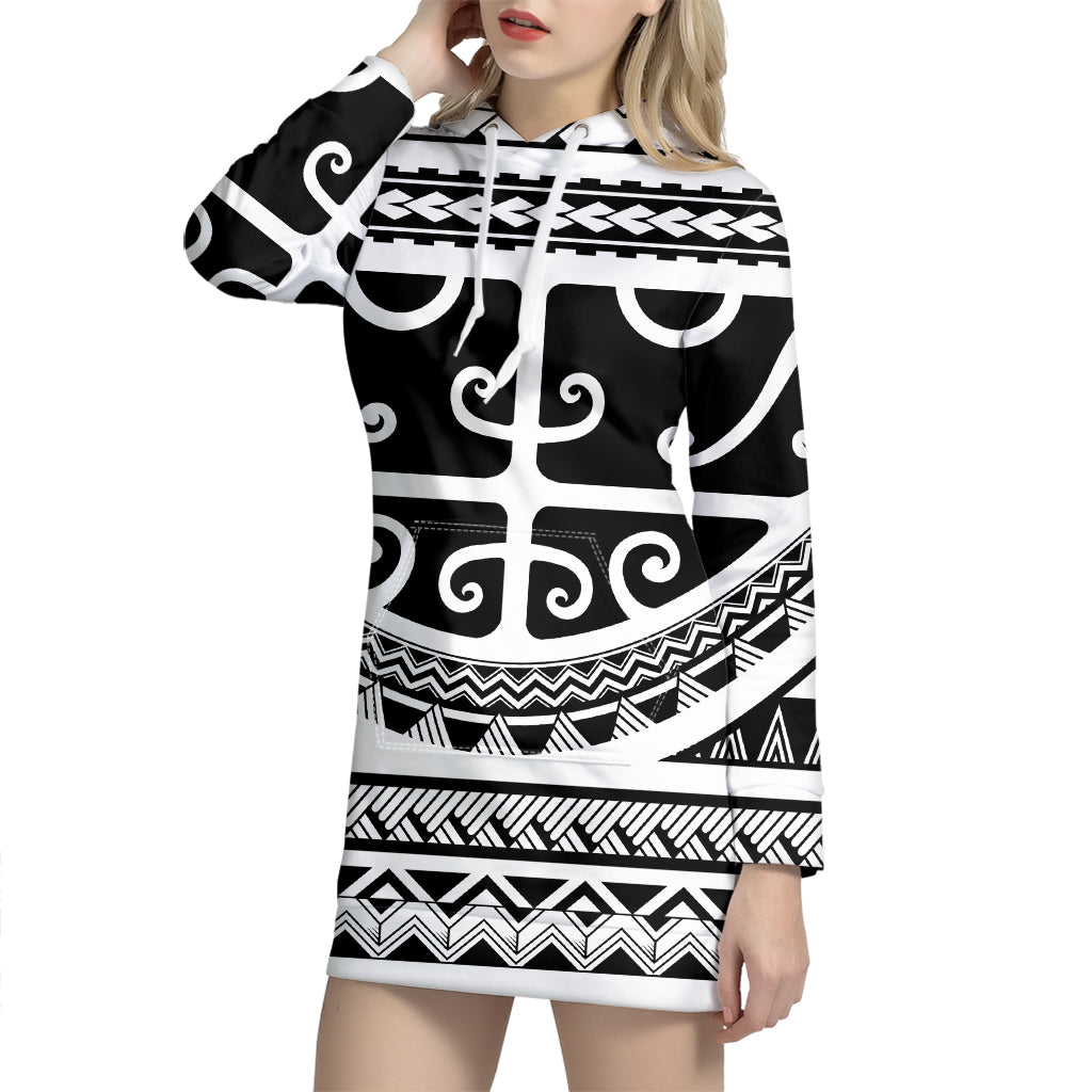 Polynesian Tribal Tattoo Pattern Print Hoodie Dress