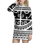 Polynesian Tribal Tattoo Pattern Print Hoodie Dress