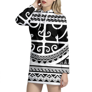 Polynesian Tribal Tattoo Pattern Print Hoodie Dress