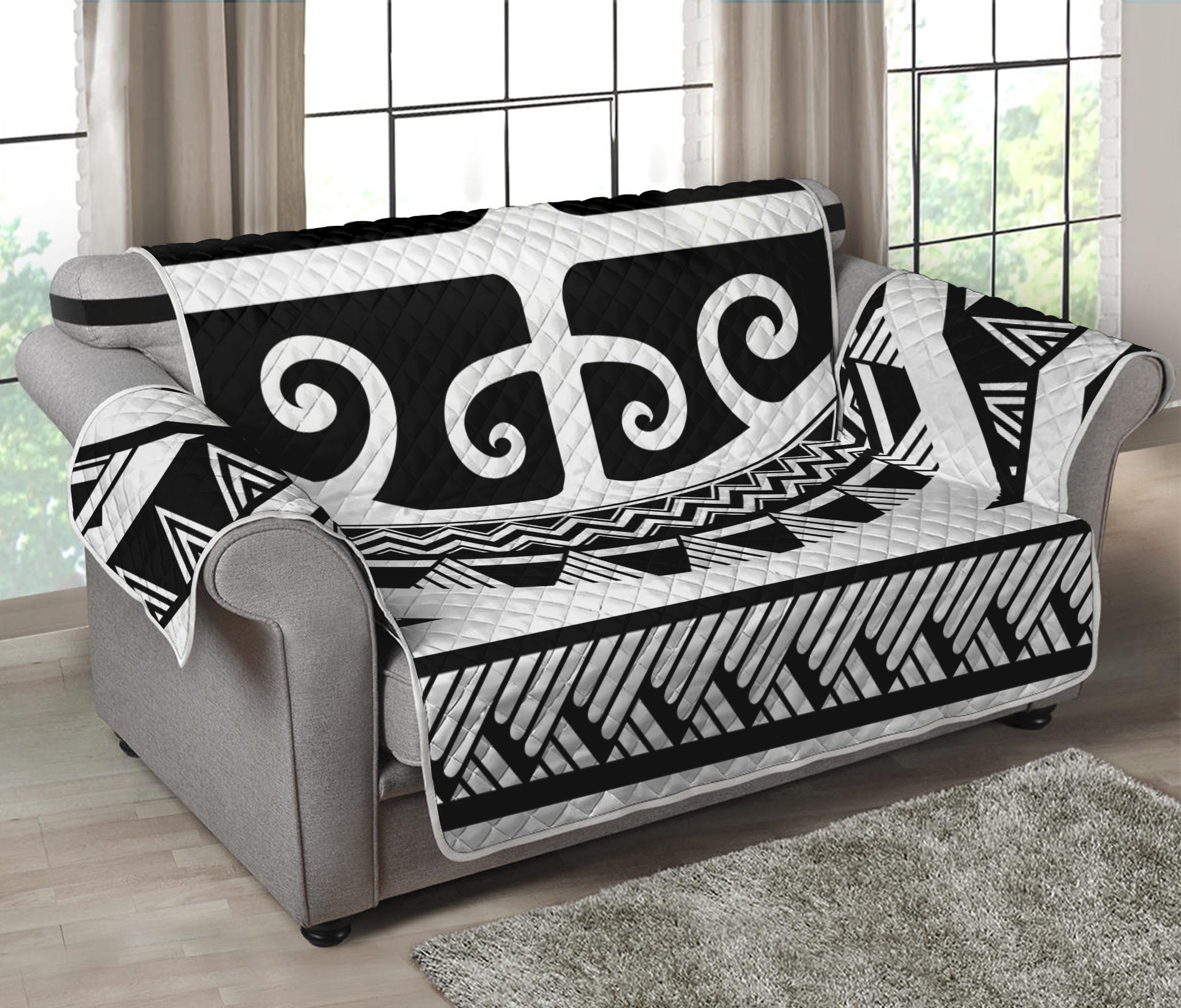 Polynesian Tribal Tattoo Pattern Print Loveseat Protector