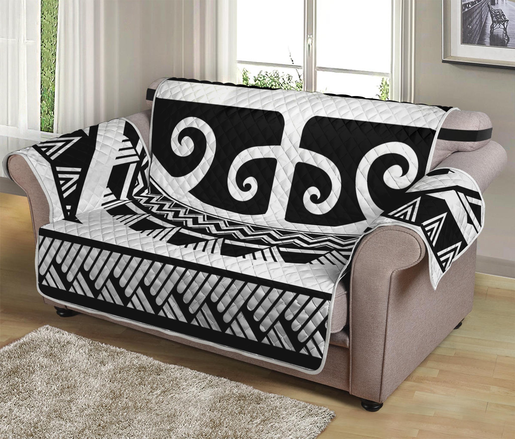 Polynesian Tribal Tattoo Pattern Print Loveseat Protector