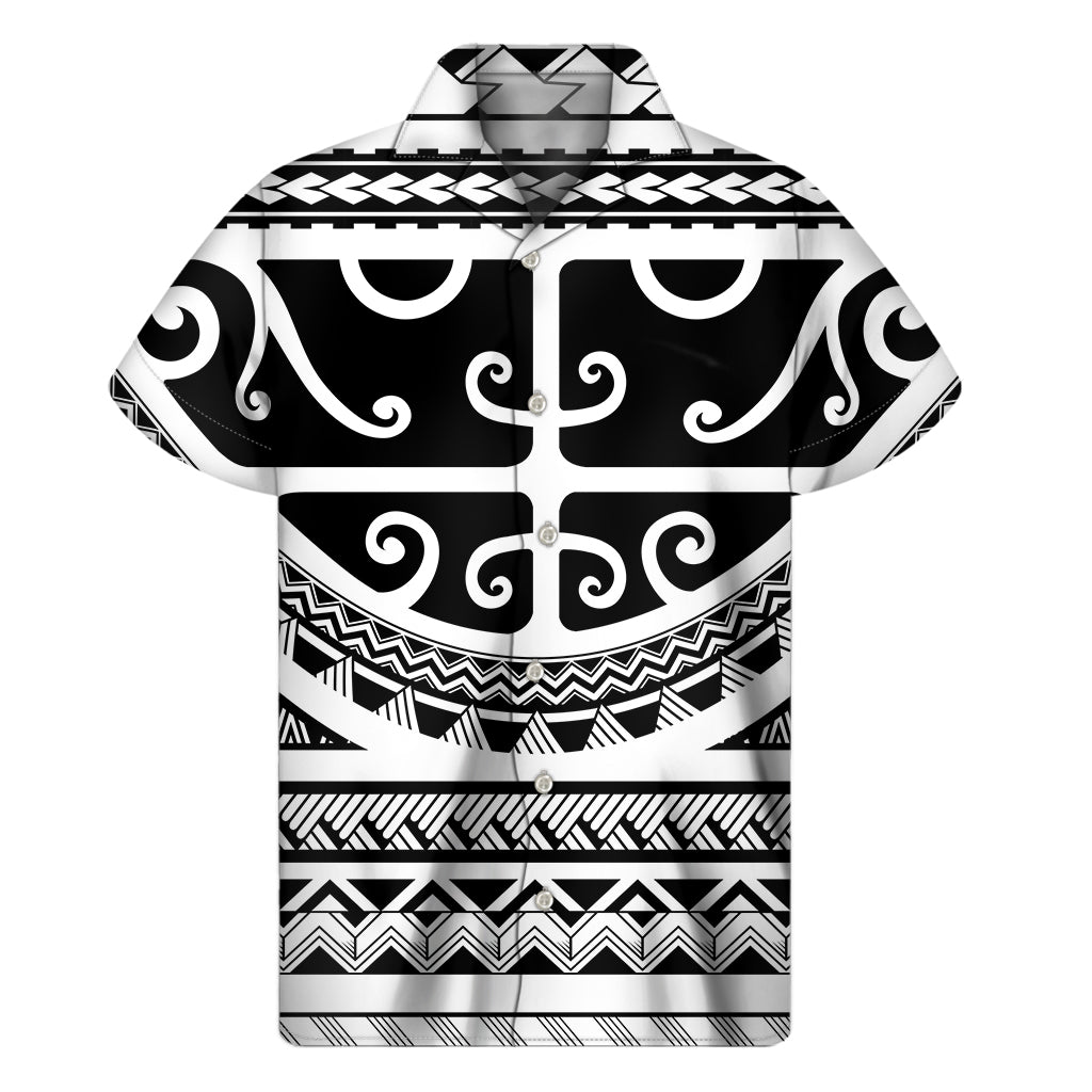 Polynesian Tribal Tattoo Pattern Print Men's Short Sleeve Shirt