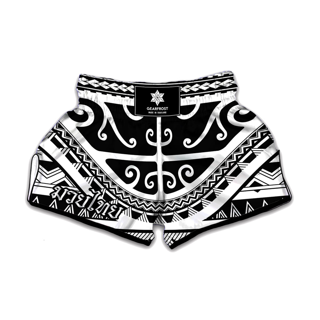 Polynesian Tribal Tattoo Pattern Print Muay Thai Boxing Shorts