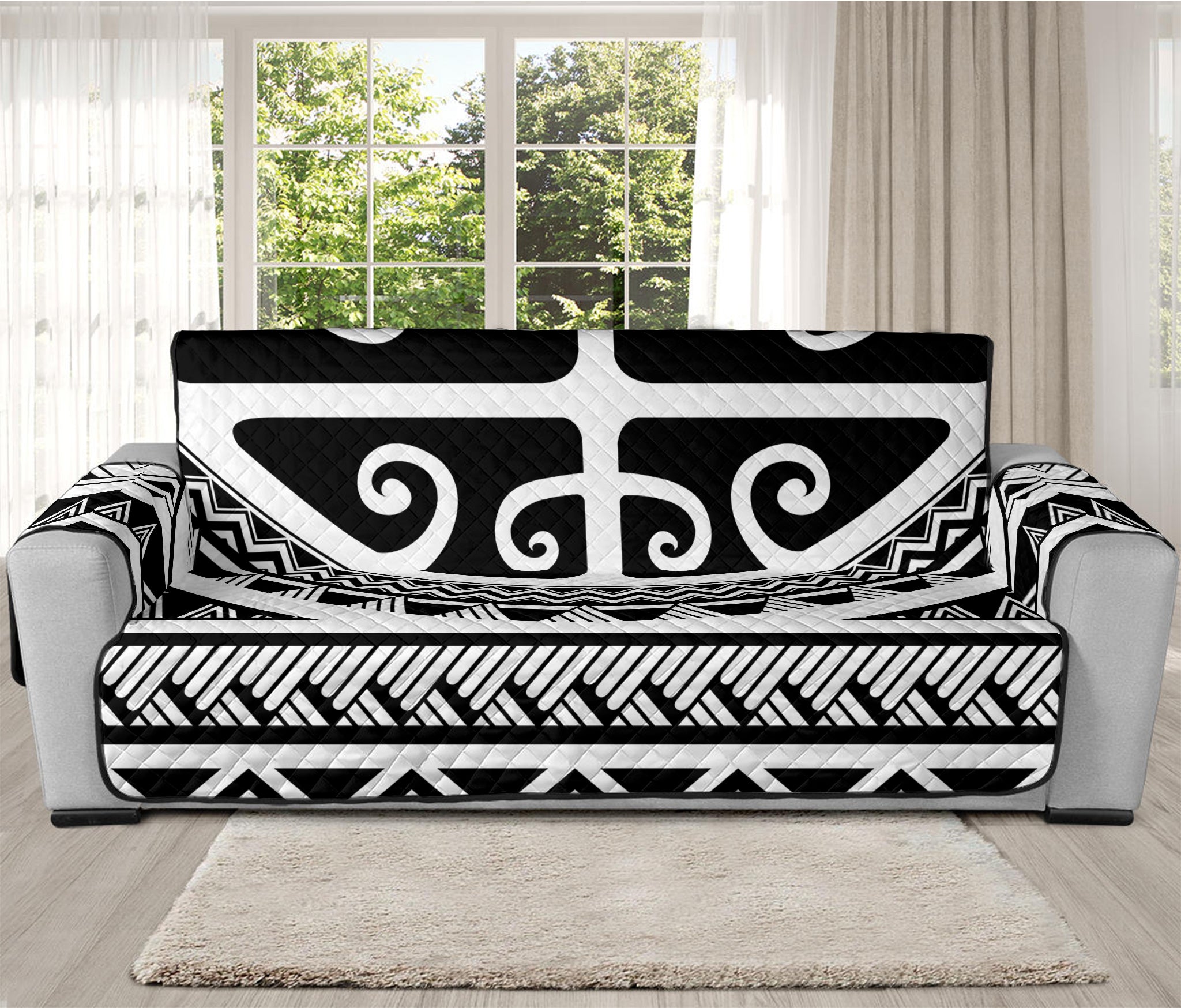 Polynesian Tribal Tattoo Pattern Print Oversized Sofa Protector