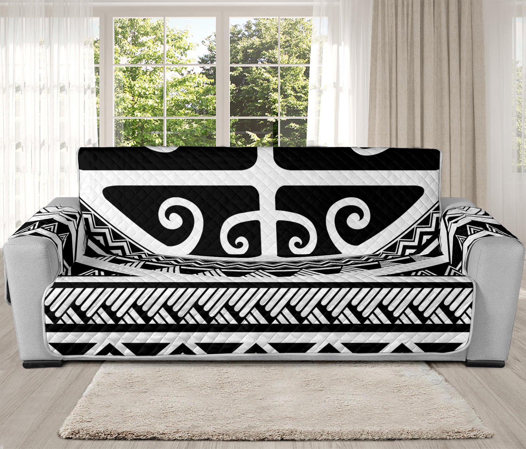 Polynesian Tribal Tattoo Pattern Print Oversized Sofa Protector