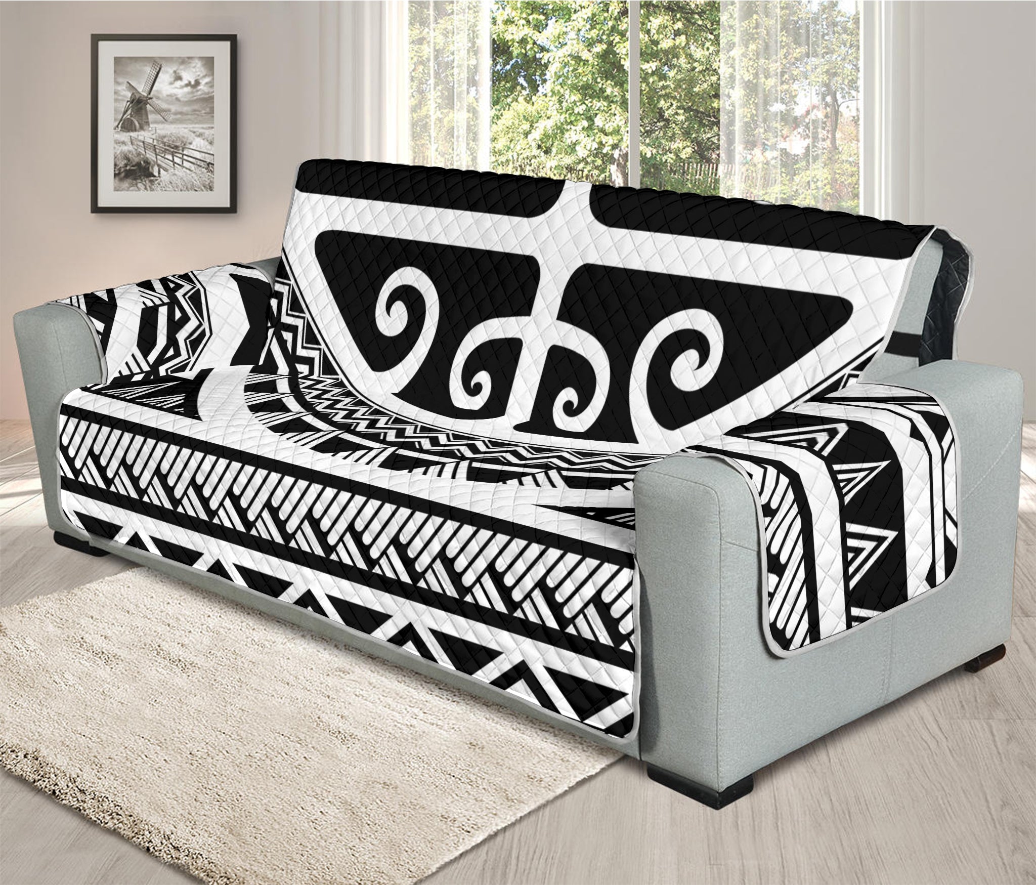 Polynesian Tribal Tattoo Pattern Print Oversized Sofa Protector