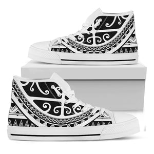 Polynesian Tribal Tattoo Pattern Print White High Top Shoes