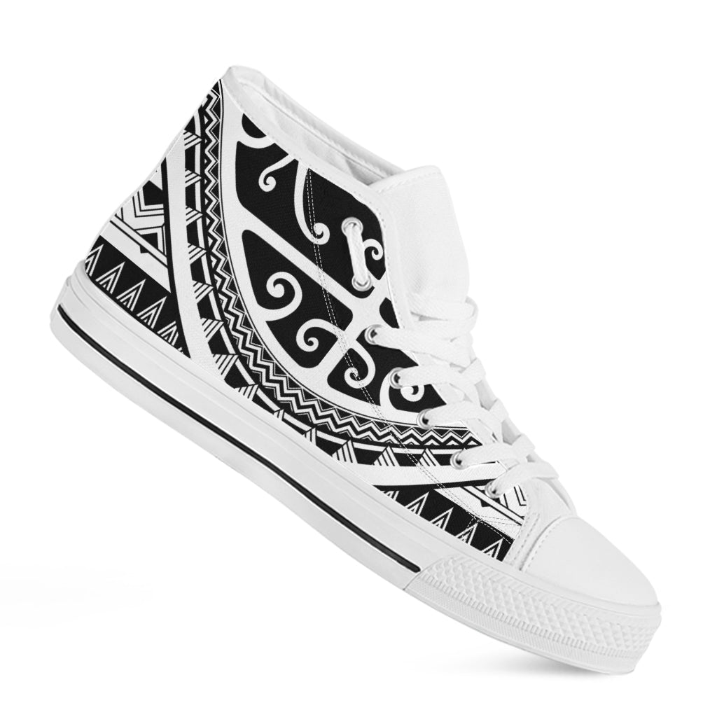 Polynesian Tribal Tattoo Pattern Print White High Top Shoes