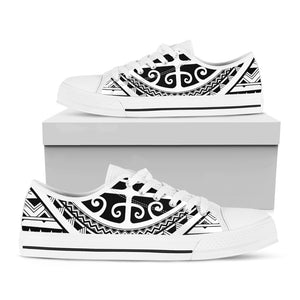 Polynesian Tribal Tattoo Pattern Print White Low Top Shoes