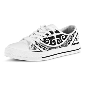 Polynesian Tribal Tattoo Pattern Print White Low Top Shoes