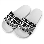 Polynesian Tribal Tattoo Pattern Print White Slide Sandals