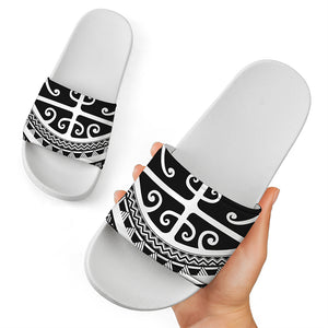 Polynesian Tribal Tattoo Pattern Print White Slide Sandals