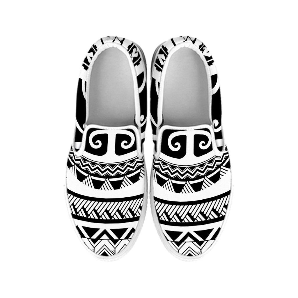 Polynesian Tribal Tattoo Pattern Print White Slip On Shoes