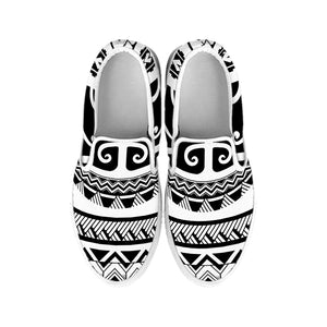 Polynesian Tribal Tattoo Pattern Print White Slip On Shoes