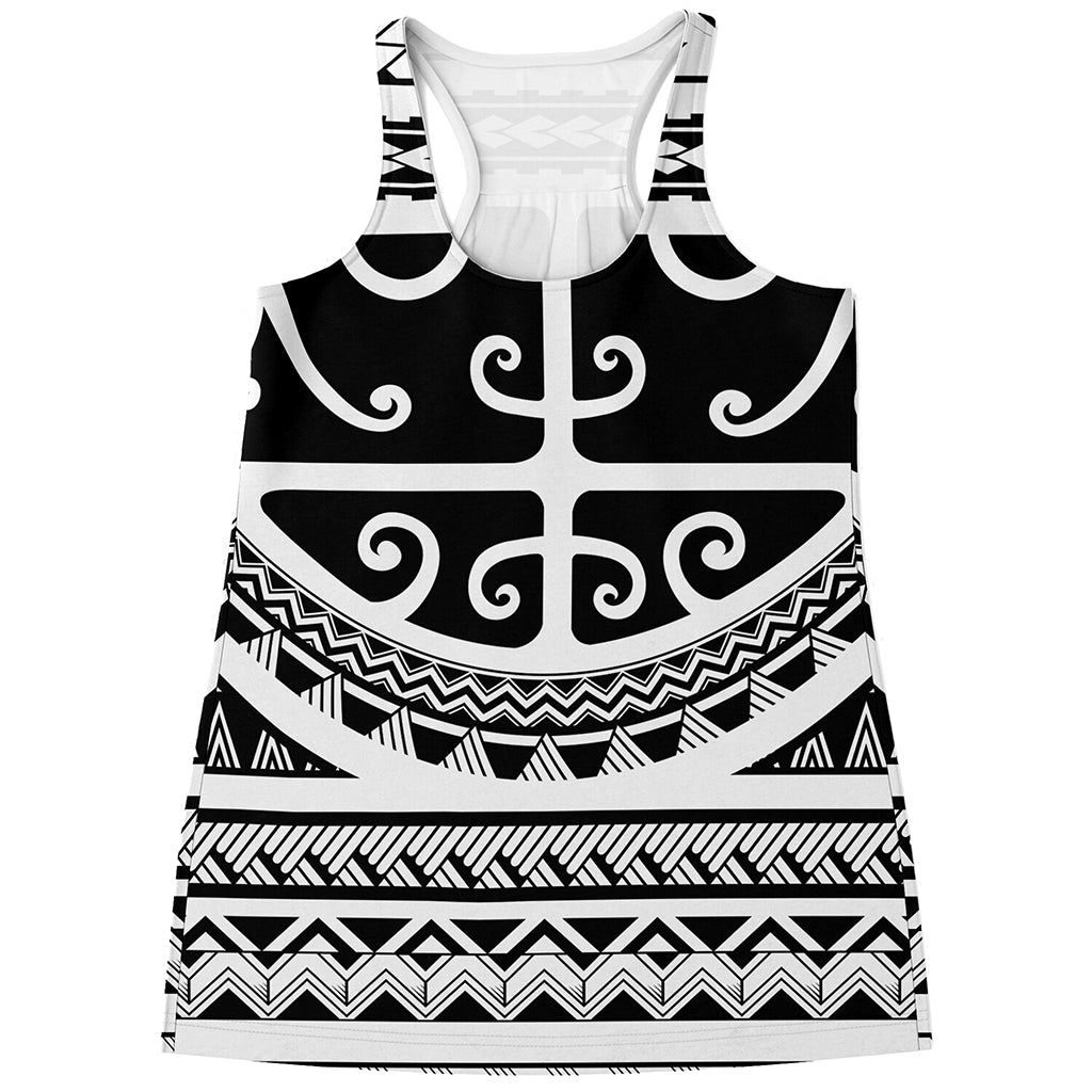 Polynesian Tribal Tattoo Pattern Print Women's Racerback Tank Top