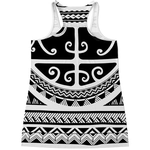 Polynesian Tribal Tattoo Pattern Print Women's Racerback Tank Top