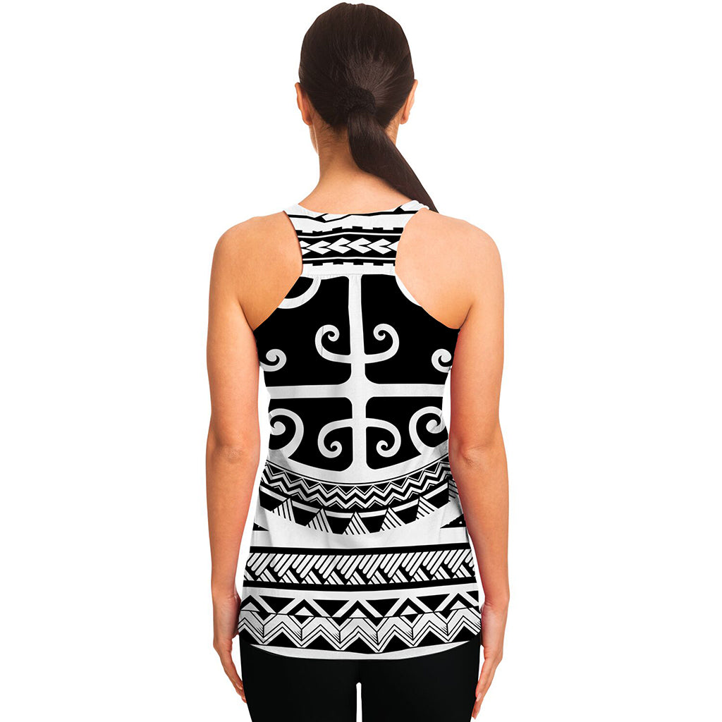 Polynesian Tribal Tattoo Pattern Print Women's Racerback Tank Top