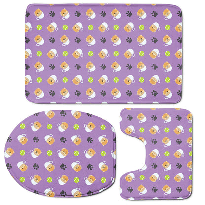 Pomeranian In Tea Cup Pattern Print 3 Piece Bath Mat Set