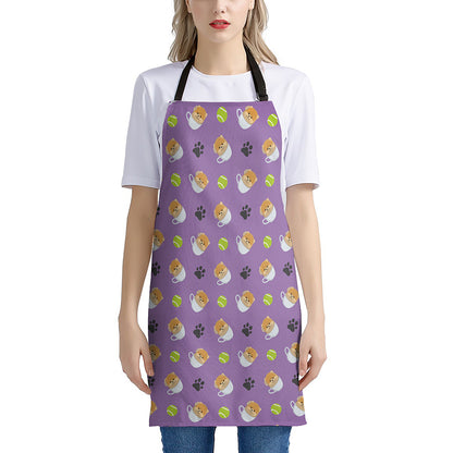 Pomeranian In Tea Cup Pattern Print Apron