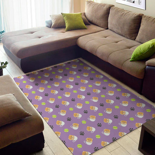 Pomeranian In Tea Cup Pattern Print Area Rug